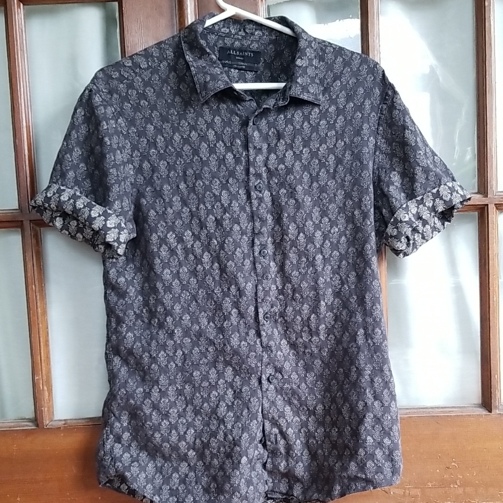 All Saints Black Patterned Short Sleeve, size small